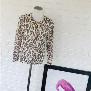 J Crew Gray and Cream Cheetah Cardigan